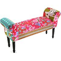 Versa Pink Patchwork Taburete pie de Cama para el Dormitorio- Banco para el Hall o la Entrada- con Apoyabrazos- Medidas…